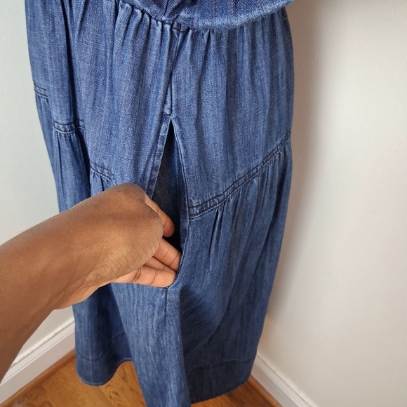 Pilcro Smocked Puff-Sleeve Denim Cotton Dress Size Small - Picture 6 of 12